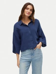 Vero Moda Koszula Natali 10279685 Granatowy Standard Fit. Niebieskie koszule Vero Moda, xl, bez wzorów, z bawełny, bez kołnierzyka, bez ramiączek. Za 89,99 zł.