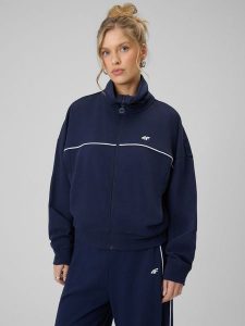 4F Bluza dresowa regular bez kaptura damska - granatowa XL. Niebieskie bluzy 4f, xl, bez wzorów, z bawełny, bez kaptura. Za 179,99 zł.