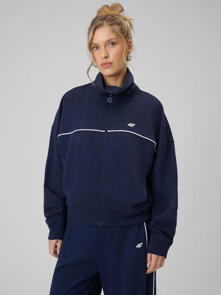 4F Bluza dresowa regular bez kaptura damska - granatowa M. Niebieskie bluzy 4f, m, bez wzorów, z bawełny, bez kaptura. Za 179,99 zł.