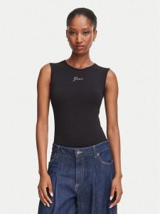 Guess Top W6YP17 K3881 Czarny Regular Fit. Czarne topy Guess, xs, z aplikacjami, bez kołnierzyka, bez ramiączek. Za 174,99 zł.