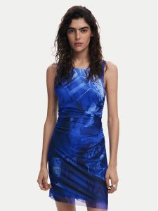 Desigual Sukienka codzienna Bratislava 25SWVK47 Niebieski Slim Fit. Niebieskie kombinezony Desigual, m, bez wzorów, z syntetyku, bez kołnierzyka, bez ramiączek. Za 219,99 zł.