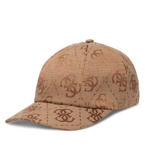 Czapka z daszkiem Guess. Brązowe czapki Guess, z aplikacjami. Za 135,99 zł.