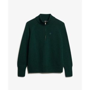 Klasyczny sweter z zamkiem przy szyi dla kobiet z bawełny Superdry. Zielone swetry klasyczne Superdry, na zimę, z bawełny, bez kołnierzyka. Za 353,95 zł.