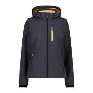 Damska wodoodporna kurtka zapinana na zamek CMP. Szare kurtki CMP, bez wzorów, z softshellu, bez kaptura. Za 468,70 zł.