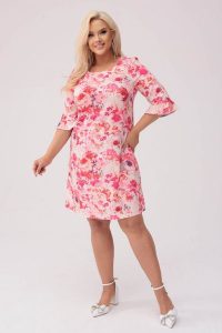 Trapezowa sukienka Ella - Kwiatowa Elegancja PLUS SIZE XXL OVERSIZE WIOSNA. Sukienki Moda Size Plus Iwanek, na imprezę, na wiosnę, plus size, bez wzorów, z elastanu, eleganckie, bez kołnierzyka, plus size, bez ramiączek, mini, dopasowane. Za 239,90 zł.
