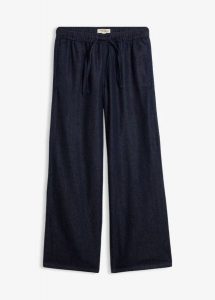 Lekkie jeansy wide leg, mid waist. Niebieskie jeansy bonprix, bez wzorów, z jeansu. Za 147,99 zł.
