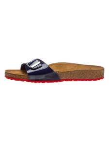 Birkenstock Klapki "Madrid" w kolorze granatowo-czerwonym rozmiar: 43. Niebieskie klapki Birkenstock, bez wzorów, z otwartym noskiem, bez obcasa. Za 159,45 zł.