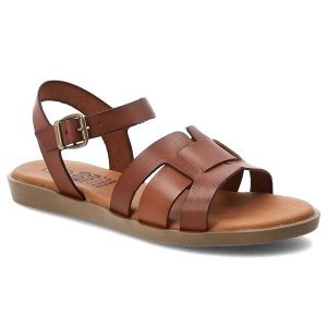 Sandały damskie Hee, cholewka skóra naturalnaszerokie paski regulowany pasek zapięcie na sprzączkę odkryty nosek płaska podeszwa, brązowe, 26363. Brązowe sandały Hee, bez wzorów, ze skóry, bez obcasa, na płaskiej podeszwie, bez zapięcia. Za 289,00 zł.