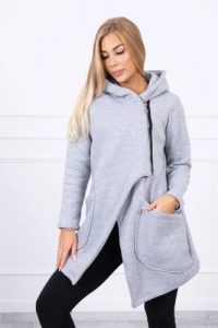Bluza ocieplana z asymetrycznym suwakiem szara. Szare bluzy KESI, l, bez wzorów, z bawełny, bez kaptura. Za 238,37 zł.