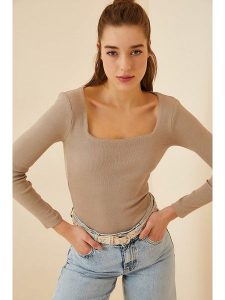 Happiness Istanbul Koszulka w kolorze beżowym rozmiar: S/M. Brązowe bluzki Happiness Istanbul, m, bez wzorów, bez kołnierzyka, bez ramiączek. Za 39,99 zł.