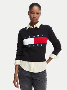 Tommy Jeans Sweter Flag DW0DW22930 Czarny Regular Fit. Czarne swetry klasyczne Tommy Jeans, l, z bawełny, bez kołnierzyka. Za 409,99 zł.