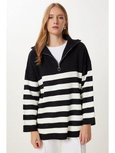 Happiness Istanbul Sweter w kolorze biało-czarnym rozmiar: onesize. Białe swetry oversize Happiness Istanbul, bez wzorów, bez ramiączek. Za 78,99 zł.