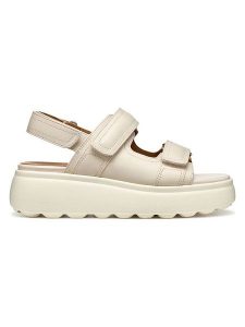 Geox Skórzane sandały "Spherica EC4" w kolorze kremowym na koturnie rozmiar: 35. Brązowe sandały Geox, bez wzorów, z otwartym noskiem, bez obcasa, na koturnie, bez zapięcia. Za 260,99 zł.