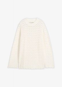 Sweter ażurowy. Białe swetry oversize bonprix, w ażurowe wzory, bez ramiączek. Za 114,99 zł.