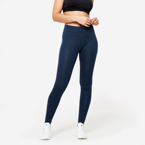 Legginsy fitness damskie Domyos slim. Niebieskie legginsy DOMYOS, bez wzorów, z bawełny. Za 49,98 zł.