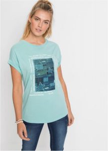 T-shirt z miękkiego materiału z domieszką wiskozy. Niebieskie t-shirty bonprix, bez wzorów, z wiskozy, bez kołnierzyka, bez ramiączek. Za 52,99 zł.