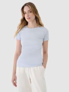 4F T-shirt slim z modalem damski - niebieski S. Niebieskie t-shirty 4f, s, bez wzorów, z bawełny, bez kołnierzyka, bez ramiączek. W wyprzedaży za 29,99 zł.