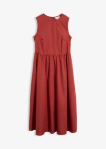 Sukienka midi z czystej bawełny organicznej. Zielone sukienki bonprix, bez wzorów, z bawełny, bez kołnierzyka, bez ramiączek, midi, dopasowane. Za 142,99 zł.