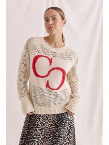 Cotton Candy Sweter "Daliah" w kolorze beżowo-czerwonym rozmiar: XS. Brązowe swetry oversize Cotton Candy, xs, bez wzorów, z bawełny, bez ramiączek. Za 214,70 zł.