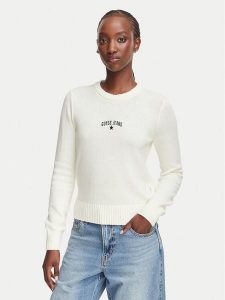 Guess Jeans Sweter W6YR40 Z1074 Kremowy Regular Fit. Białe swetry klasyczne Guess Jeans, s, z bawełny, bez kołnierzyka. Za 389,99 zł.