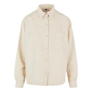 Damska oversizowa koszula z twillu Urban Classics. Białe koszule Urban Classics, bez wzorów, bez kołnierzyka, bez ramiączek. Za 206,00 zł.