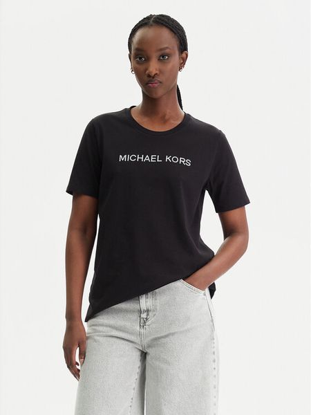 MICHAEL Michael Kors T-Shirt MR651QP97J Czarny Regular Fit. Czarne t-shirty MICHAEL Michael Kors, m, bez wzorów, z bawełny, bez kołnierzyka, bez ramiączek. Za 289,99 zł.