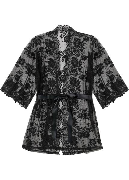 Kimono. Czarne szlafroki bonprix, bez wzorów, z koronki, bez kaptura. Za 122,99 zł.