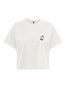 ONLY Koszulka "Annabel" w kolorze biało-jasnoróżowym rozmiar: XS. Białe bluzki ONLY, xs, bez wzorów, z bawełny, bez kołnierzyka, bez ramiączek. Za 57,06 zł.