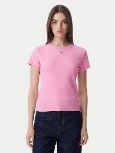 Tommy Jeans T-Shirt Essential DW0DW17383 Różowy jasny Slim Fit. Czerwone t-shirty Tommy Jeans, l, bez wzorów, z bawełny, bez kołnierzyka, bez ramiączek. Za 149,99 zł.