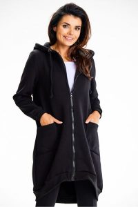 Długa bluza damska z kapturem i kieszeniami czarna. Czarne bluzy Infinite You, l, bez wzorów, z bawełny, z kapturem. Za 299,00 zł.