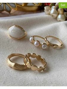 Luseera Pozłacane pierścionki (5 szt.) rozmiar: onesize. Żółte pierścionki Luseera, z perłą, pozłacane. Za 43,99 zł.