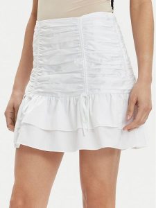 Guess Spódnica mini Zoe W4GD86 WAF10 Biały Flare Fit. Białe spódnice Guess, xl, z aplikacjami, z bawełny, mini. Za 229,99 zł.