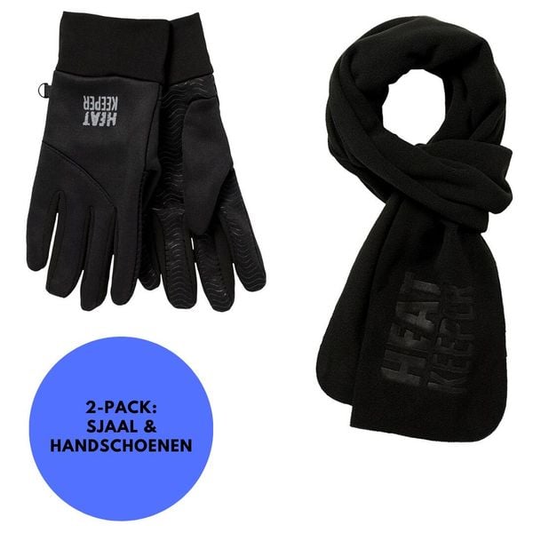 Zestaw termo unisex Szalik/Rękawiczki. Czarne szaliki HEAT KEEPER, na zimę, bez wzorów. Za 148,10 zł.