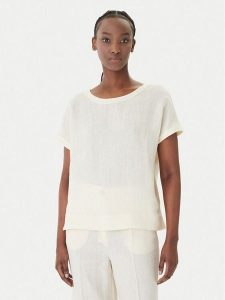 Marella T-Shirt Geyser 2615111132 Écru Regular Fit. Białe t-shirty Marella, bez wzorów, ze lnu, bez kołnierzyka, bez ramiączek. Za 298,99 zł.