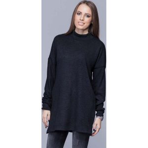 Czarny Oversizowy Długi Sweter z Półgolfem. Długie swetry marki Molly.pl. Za 135,90 zł.