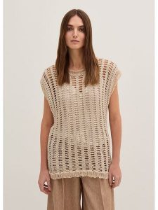 STEFANEL Sweter w kolorze beżowym rozmiar: XS. Brązowe swetry oversize Stefanel, xs, bez wzorów, z bawełny, bez ramiączek. Za 260,99 zł.