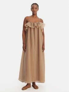 Eleh Sukienka letnia SS260198 Beżowy Relaxed Fit. Brązowe sukienki Eleh, na lato, bez wzorów, z syntetyku, bez kołnierzyka, bez ramiączek. Za 685,99 zł.