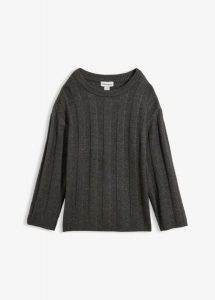 Sweter oversize z prążkowanej tkaniny. Brązowe swetry klasyczne bonprix, prążkowane, bez kołnierzyka. Za 109,99 zł.