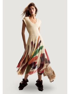 Desigual Sukienka codzienna VEST_BRUSHES_LACROIX Beżowy Egg Fit. Brązowe sukienki Desigual, na co dzień, l, bez wzorów, bez kołnierzyka, bez ramiączek, proste. Za 699,99 zł.