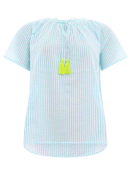 Zwillingsherz Bluzka w kolorze błękitno-zielono-białym rozmiar: L/XL. Białe bluzki Zwillingsherz, l, bez wzorów, z bawełny, bez kołnierzyka, bez ramiączek. Za 78,66 zł.