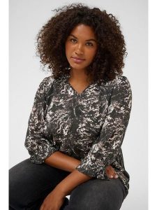 KAFFE curve Bluzka "Lunda" w kolorze brązowo-kremowym rozmiar: 42. Brązowe bluzki KAFFE curve, s, bez wzorów, z wiskozy, klasyczne, bez kołnierzyka, bez ramiączek. Za 86,99 zł.