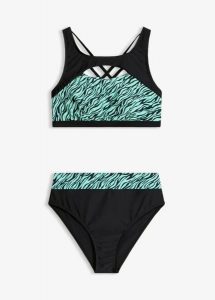 Bikini bustier z wycięciami (2 części). Zielone bikini bonprix, bez wzorów. Za 59,99 zł.