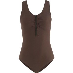 Kostium kąpielowy wyszczuplający bonprix brązowy. Brązowe stroje jednoczęściowe marki bonprix. Za 59,99 zł.