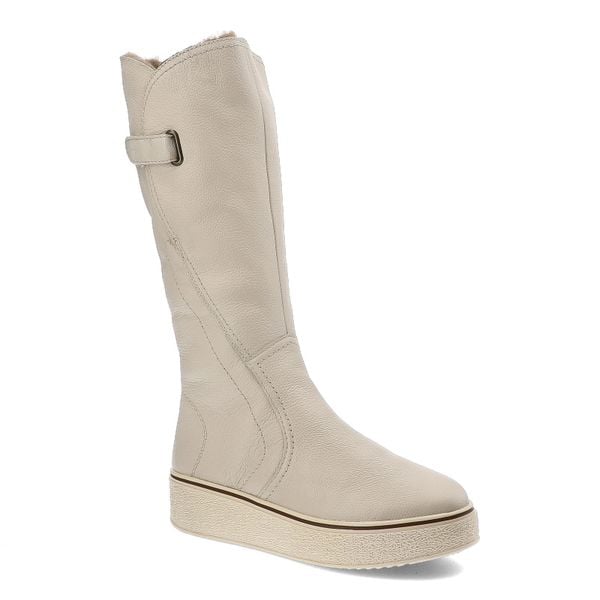 Białe Kozaki Rieker Bardzo Ciepłe Obuwie Damskie Na Płaskiej Podeszwie. Białe kozaki Rieker, na zimę, z aplikacjami, ze skóry, bez obcasa, na płaskiej podeszwie, bez zapięcia. Za 419,00 zł.