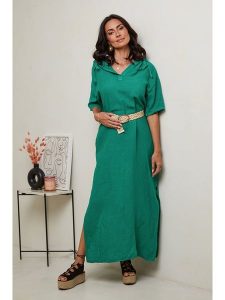Le Monde du Lin Lniana sukienka w kolorze zielonym rozmiar: 38/40. Zielone sukienki Le Monde du Lin, bez wzorów, ze lnu, klasyczne, bez kołnierzyka, bez ramiączek, maxi. Za 190,95 zł.