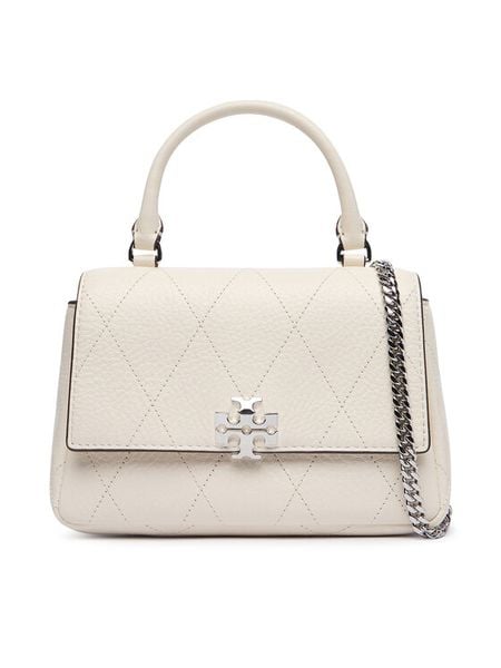 Tory Burch Torebka Charlie Quilted Mini Top Handle Chain Wallet 186032 Kremowy. Białe kuferki Tory Burch, bez wzorów, ze skóry, bez dodatków. Za 2 024,00 zł.