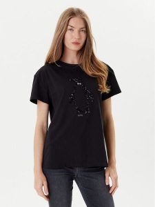 Liu Jo T-Shirt MF5412 JS923 Czarny Regular Fit. Czarne t-shirty Liu Jo, s, bez wzorów, z bawełny, bez kołnierzyka, bez ramiączek. Za 219,99 zł.