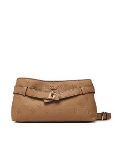 Guess Torebka Ella Logo Mini HWPD97 46730 Beżowy ciemny. Brązowe listonoszki Guess, z aplikacjami, ze skóry, bez dodatków. Za 544,99 zł.