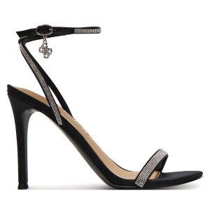 Sandały Guess. Czarne sandały Guess, z aplikacjami, bez obcasa, na szpilce, bez zapięcia. Za 559,99 zł.