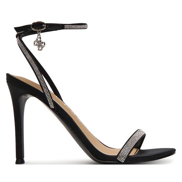 Sandały Guess. Czarne sandały Guess, z aplikacjami, bez obcasa, na szpilce, bez zapięcia. Za 559,99 zł.